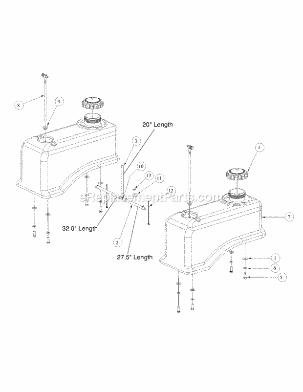 Fuel Tank Assembly Diagram and Parts List for M60-KH 53BB5BDX750-27HP-OHV Cub Cadet Lawn Tractor